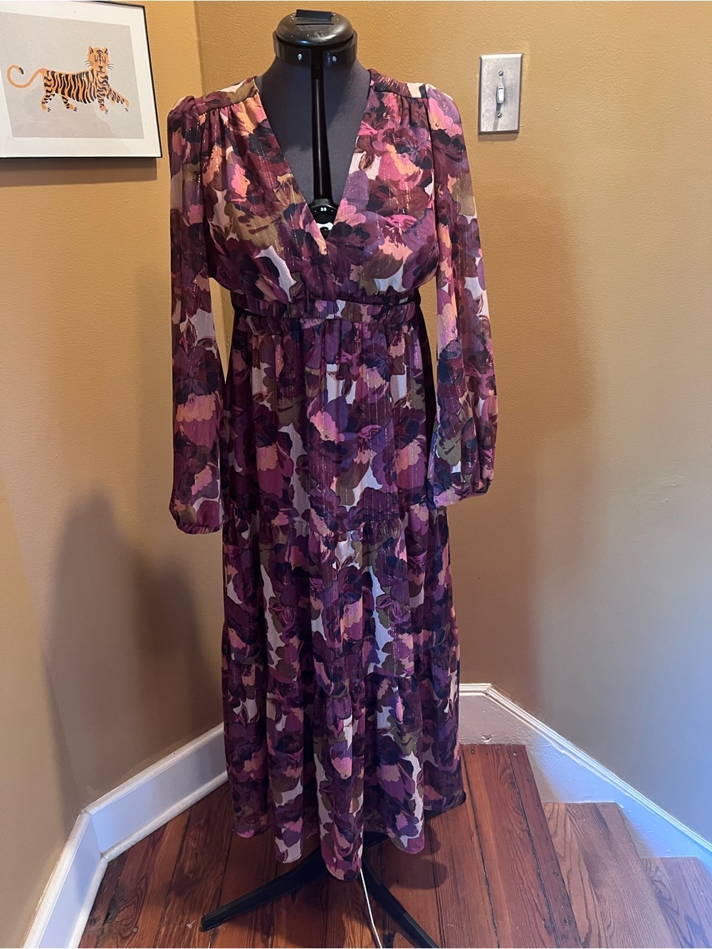 Purple Floral V-Neck Maxi Dress with Long Sleeves by Sofia Jeans